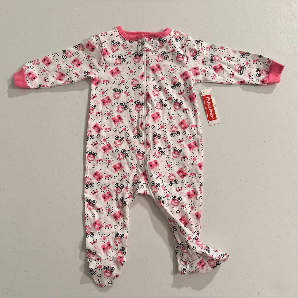 Fisher-Price Long Sleeve Footed Pajamas Pink Princess Print 0-3 Months NWT